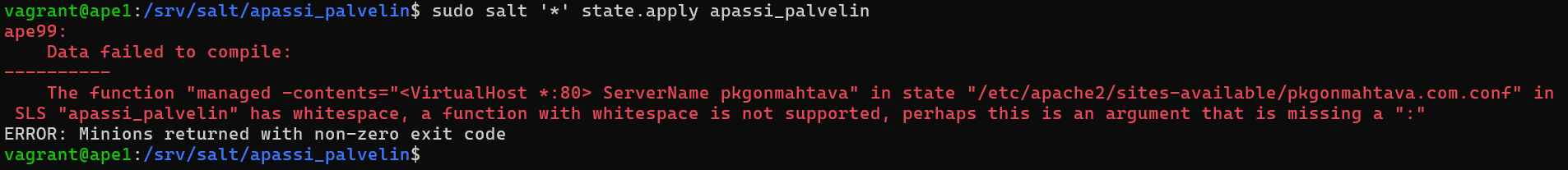 Virheilmoitus moduulin ajamisesta