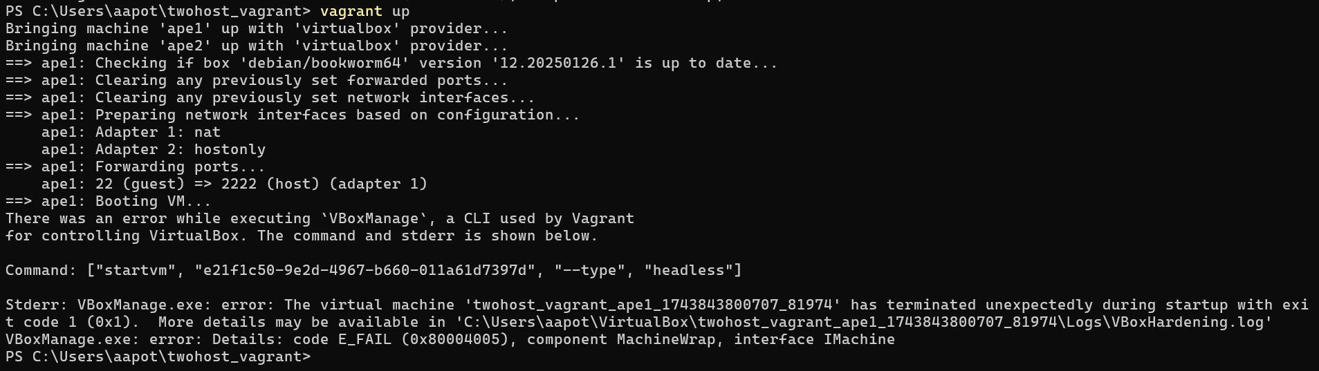 Vagrant up virheilmoitus päivityksen jälkeen